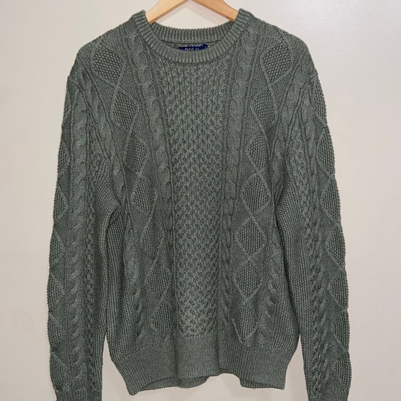 Polo Ralph Lauren Men's The Iconic Wool Fisherman Sweater Green Size $168 NEW - Picture 1 of 15